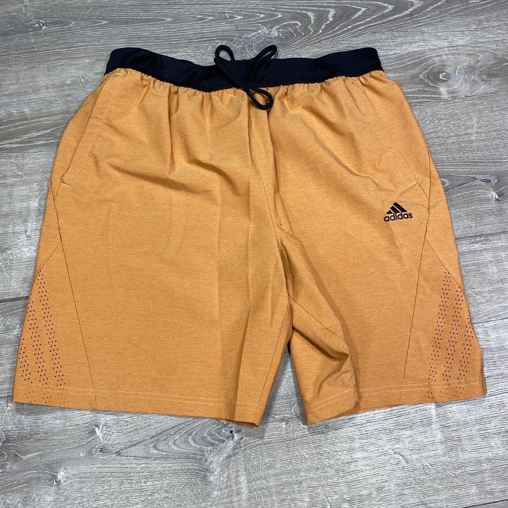 Adidas Shorts Mens XL‎ Orange Perforated Athletic Drawstring Elastic Waist Gym